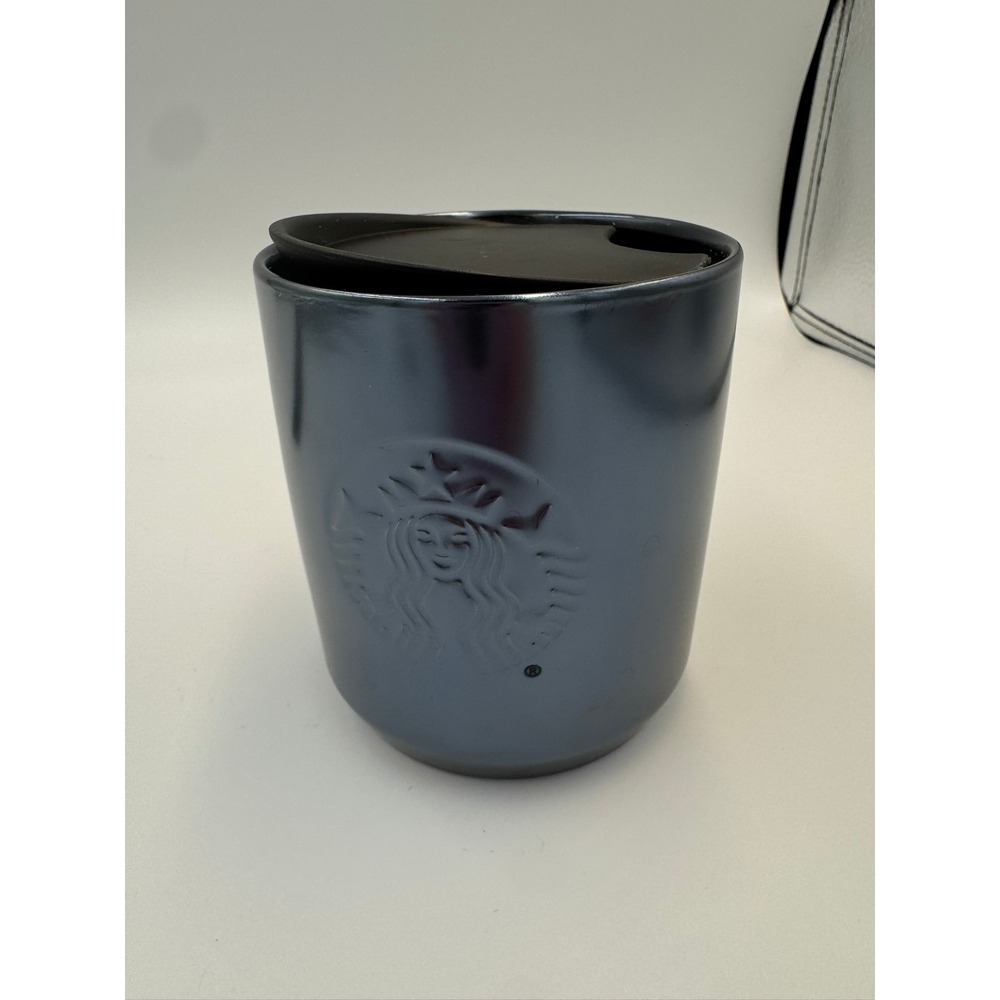 Starbucks Blue - Gunmetal Ceramic Travel Tumbler 8oz Embossed Siren Logo Lid